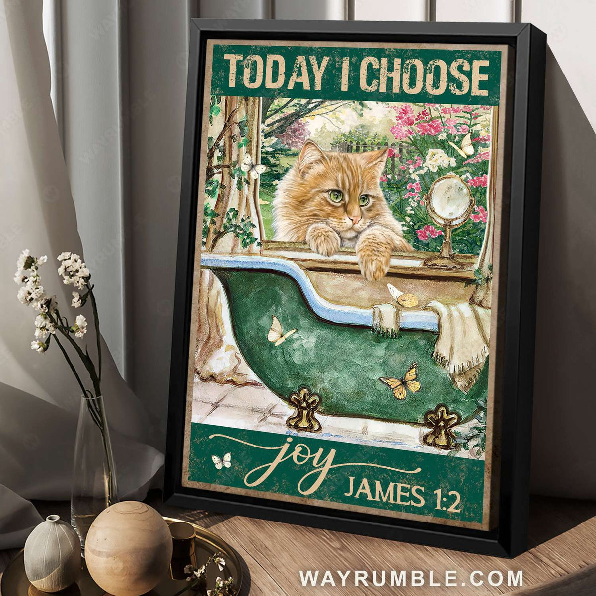 Tabby cat, Bathtub drawing, Flower garden, Today I choose joy - Jesus Portrait Canvas Prints, Christian Wall Art