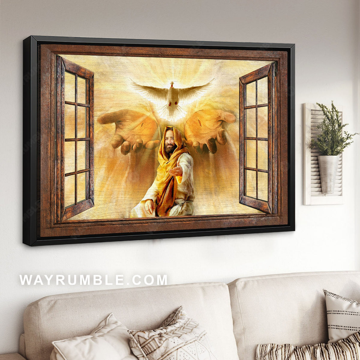 Jesus helps me, Jesus hands, Flying dove, Heaven light - Jesus Landscape Canvas Prints, Christian Wall Art