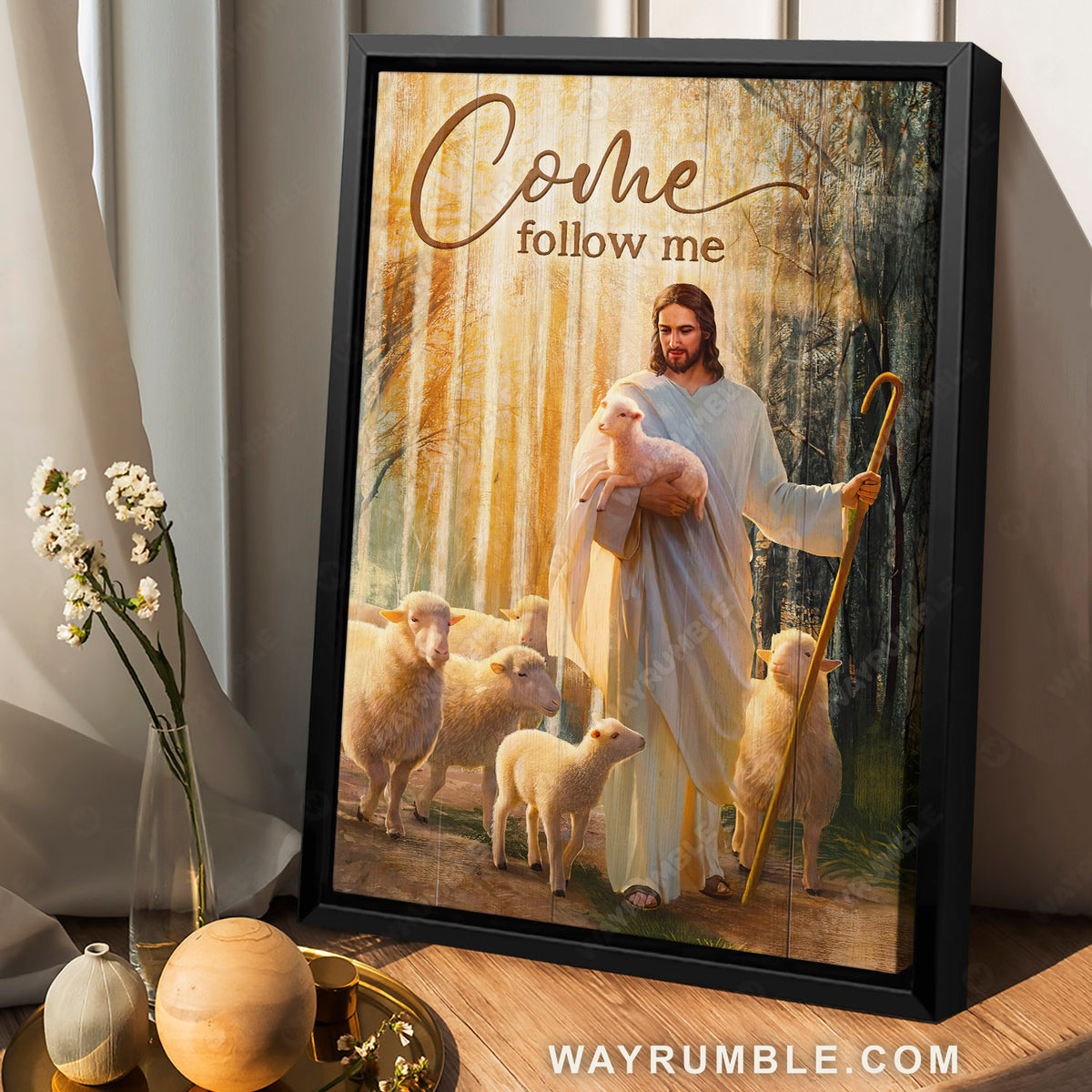 Jesus the good shepherd, Lambs of God, Come follow me - Jesus Portrait Canvas Prints, Christian Wall Art