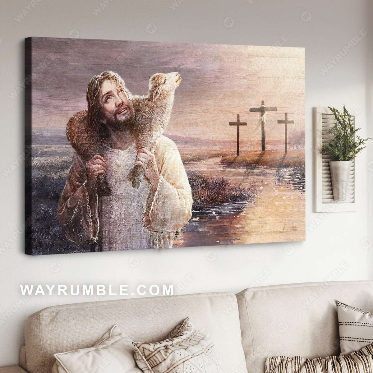 Jesus painting, Seashore landscape, Jesus and the lamb of God - Jesus Landscape Canvas Prints, Christian Wall Art