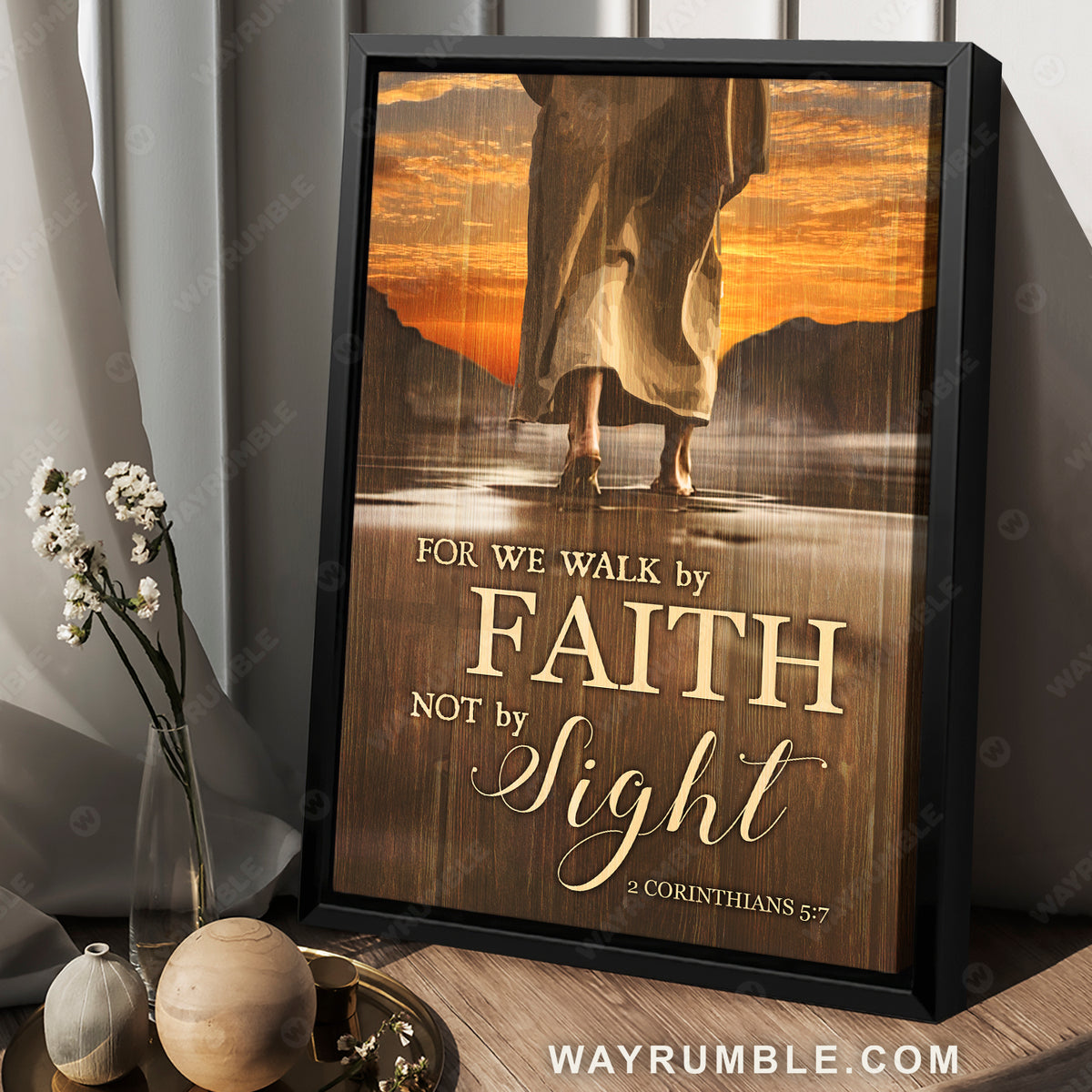 Jesus painting, Sunset on the beach, For we walk by faith not by sight - Jesus Portrait Canvas Prints, Wall Art