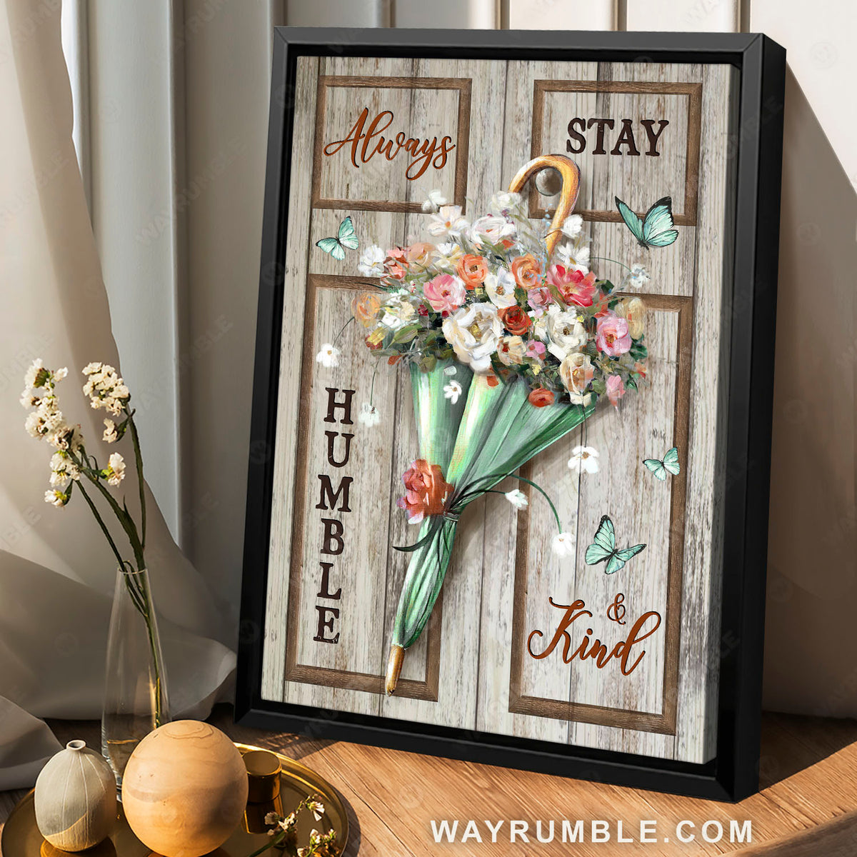 Colorful roses, Flowers painting, Green umbrella, Stay humble &amp; kind - Jesus Portrait Canvas Prints, Christian Wall Art