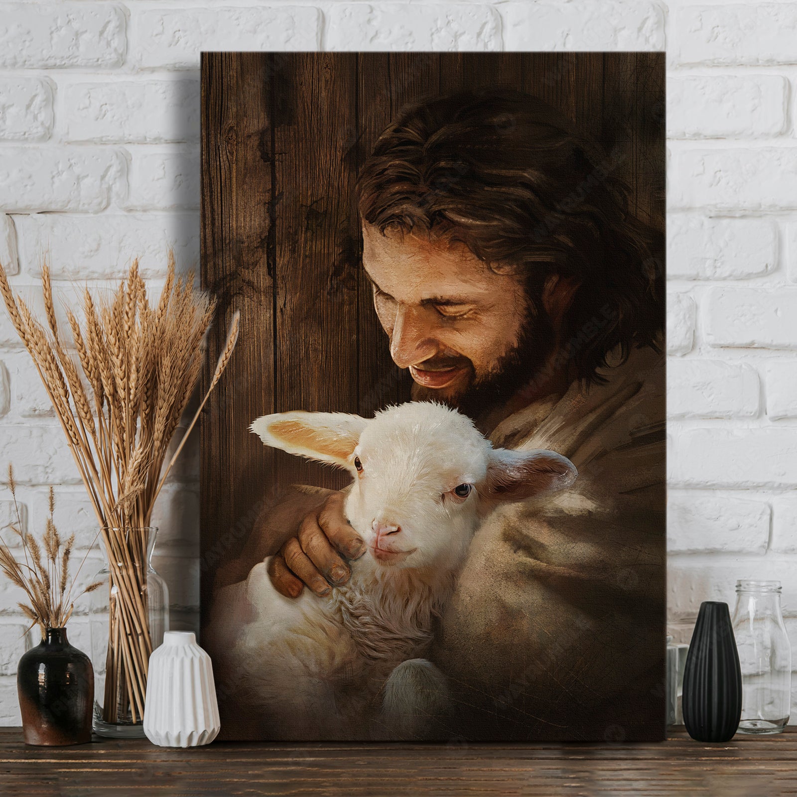 Jesus Christ, The Lamb of God, Jesus holding lamb, Vintage picture- Jesus Portrait Canvas Prints, Christian Wall Art