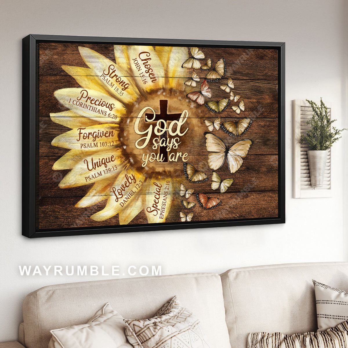 Butterfly garden, Sunflower petals, God says you are chosen - Jesus Landscape Canvas Prints, Christian Wall Art