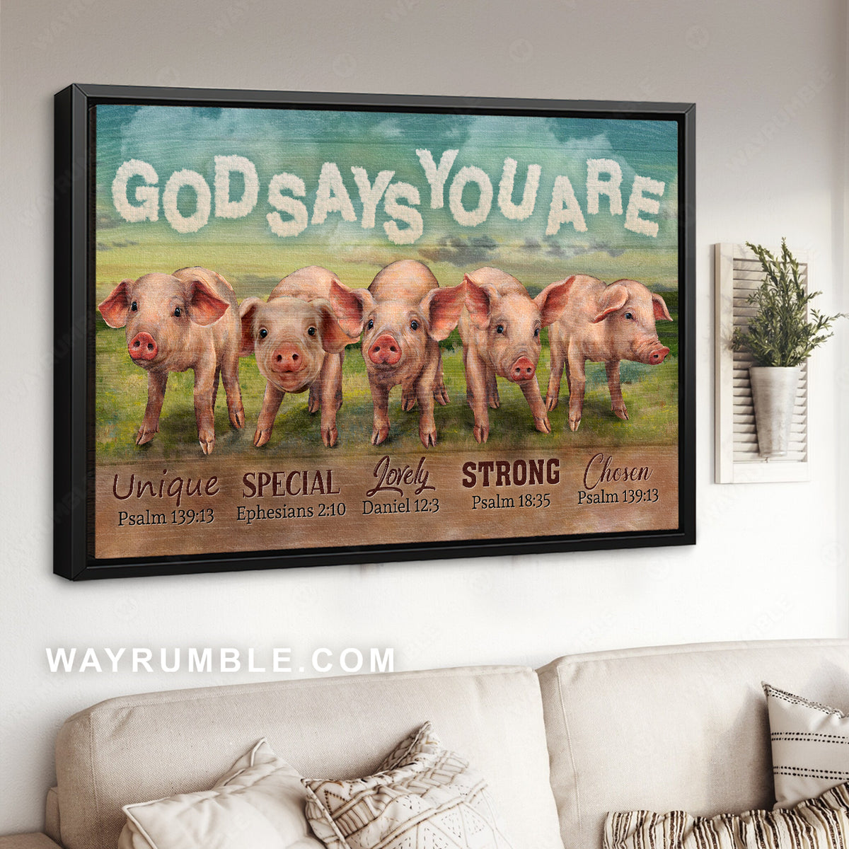 Pig drawing, Farm life, God says you are unique - Jesus Landscape Canvas Prints, Christian Wall Art