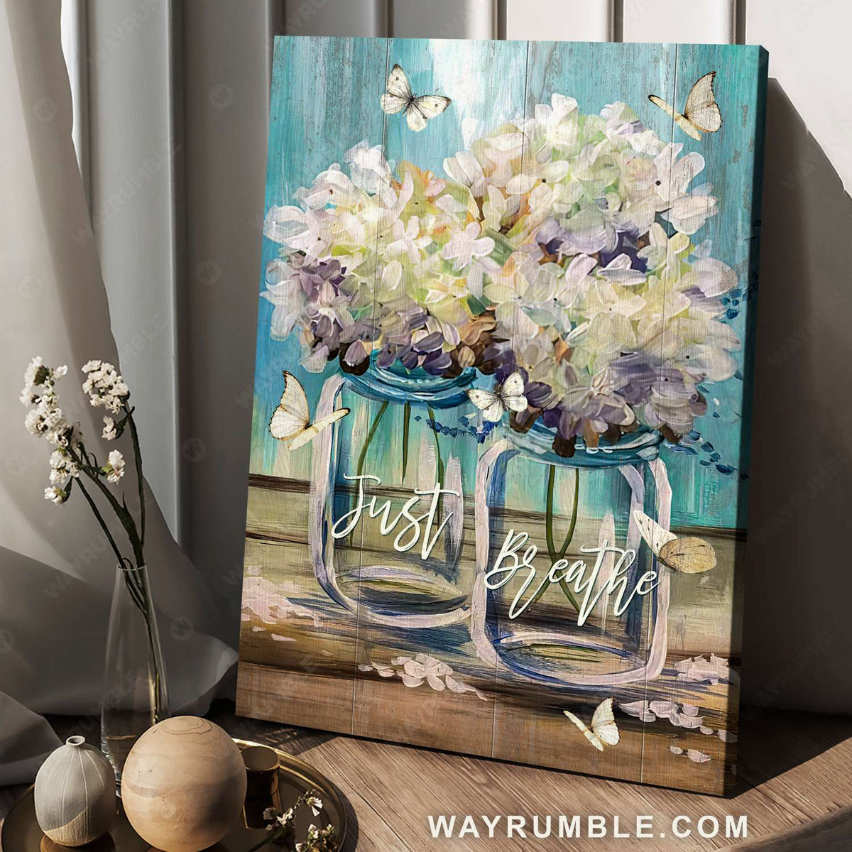 Flower painting, White butterfly, Just breathe - Jesus Portrait Canvas Prints, Christian Wall Art