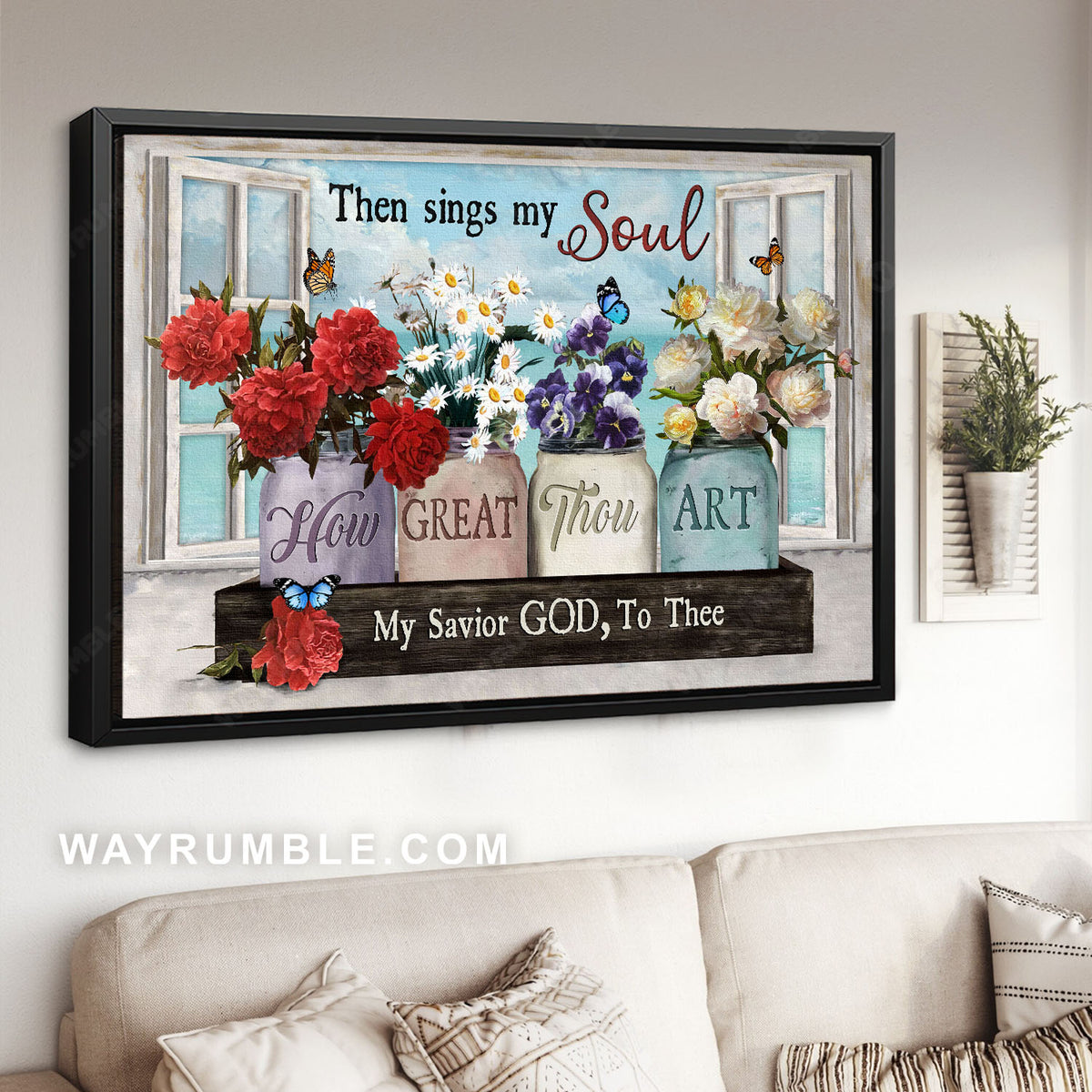 Red peony, Purple pansy, White daisy, Yellow rose, Then sings my soul - Jesus Landscape Canvas Prints, Christian Wall Art