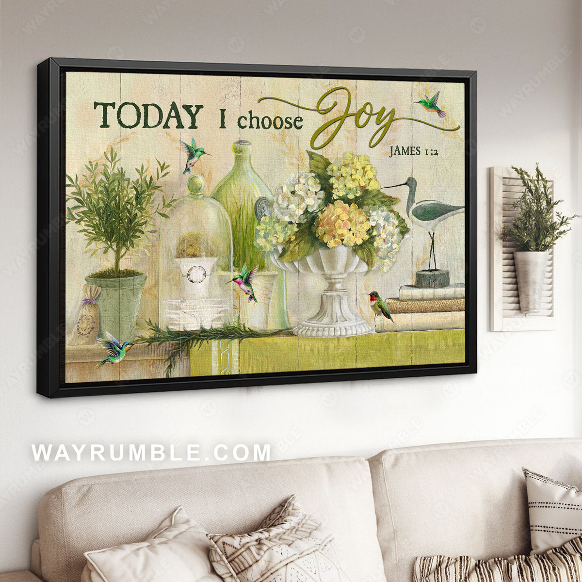 Hydrangea flower, Indoor plant, Green hummingbirds, Today I choose joy - Jesus Landscape Canvas Prints, Christian Wall Art