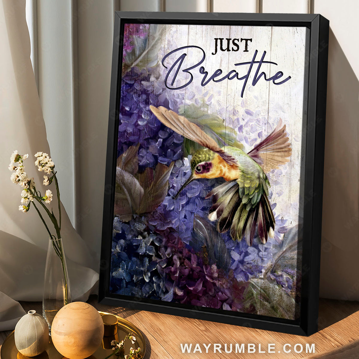 Flying hummingbird, Hyacinth flower, Just breathe - Jesus Portrait Canvas Prints, Christian Wall Art