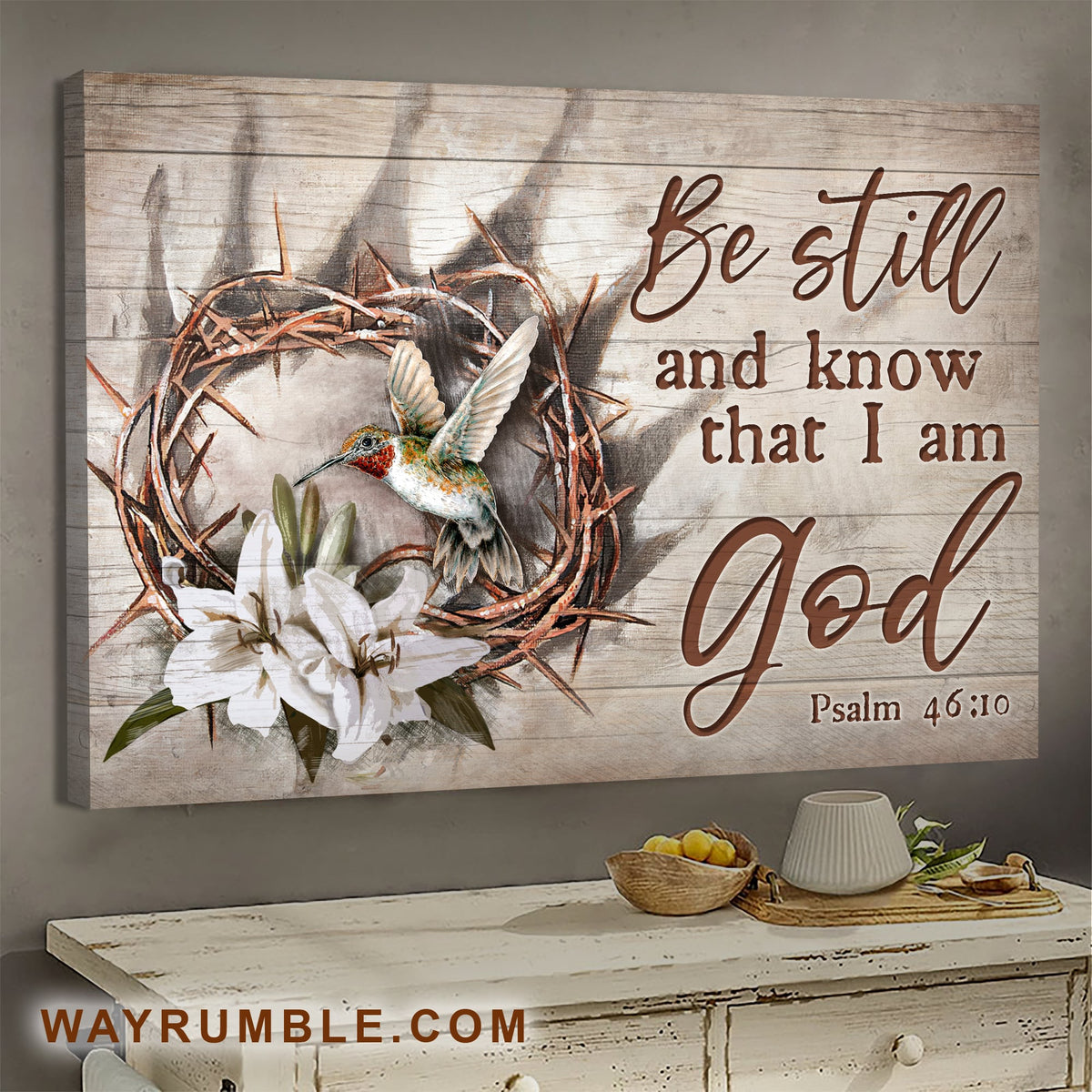 Hummingbird, Thorn Crown, Lily Flower, Be still &amp; know that I'm God - Jesus Landscape Canvas Prints, Wall Art