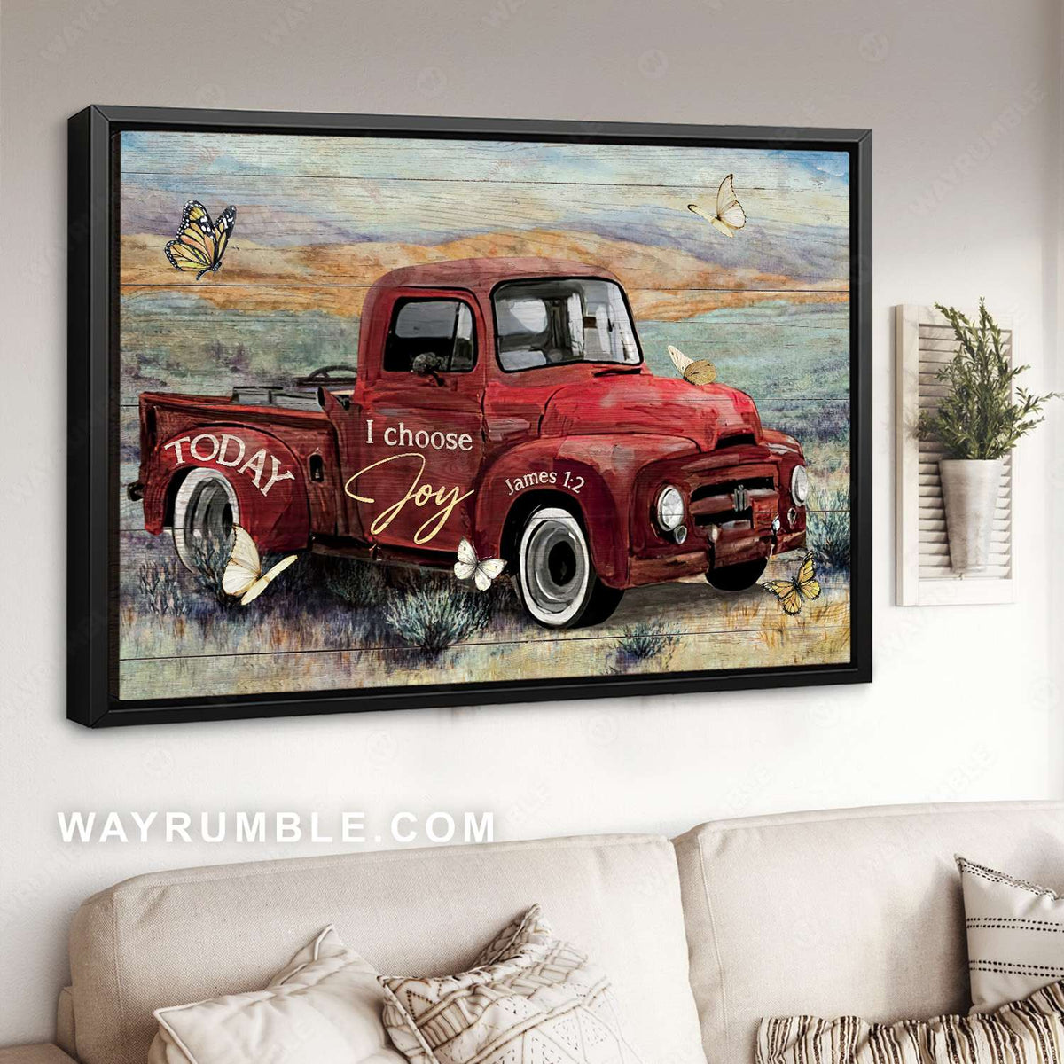 Semi truck, Pastel background, butterfly drawing, Today I choose joy - Jesus Landscape Canvas Prints, Christian Wall Art