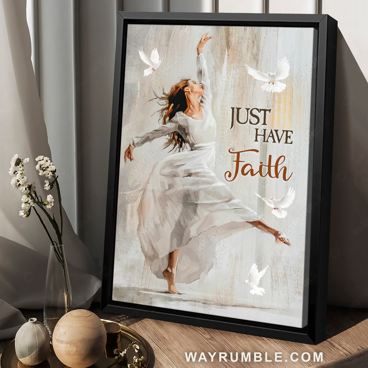 Contemporary dancer, Beautiful girl, Flying dove, Just have faith - Jesus Portrait Canvas Prints, Christian Wall Art