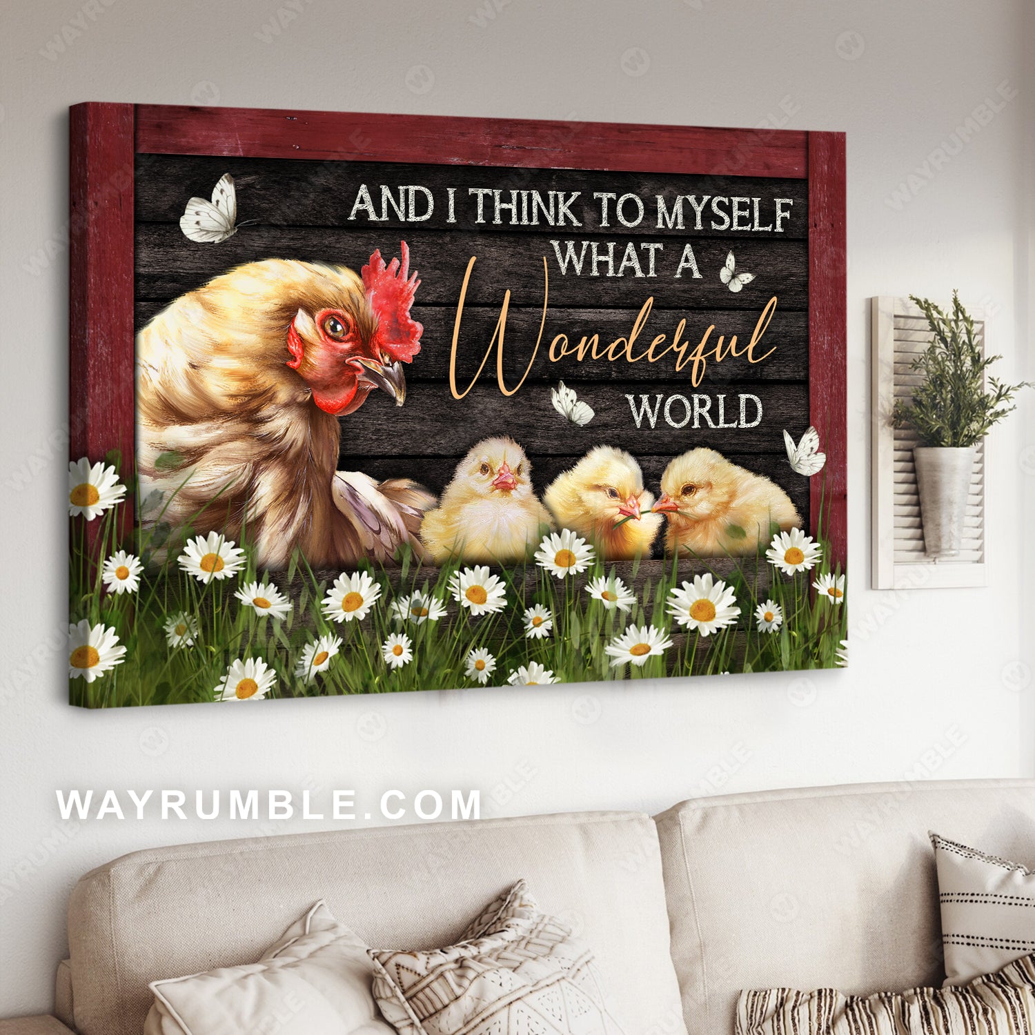 Hen and chicks, White butterfly, Daisy field, What a wonderful world - Jesus Landscape Canvas Prints, Christian Wall Art