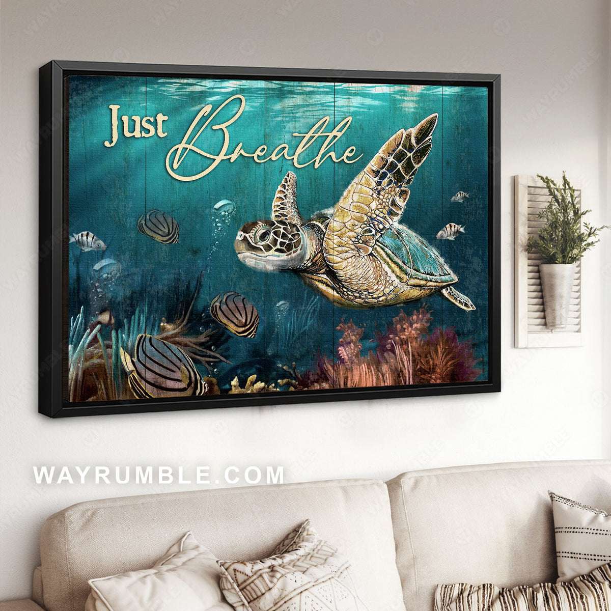 Sea turtle, Coral reef, Ocean painting, Just breath - Jesus Landscape Canvas Prints, Christian Wall Art