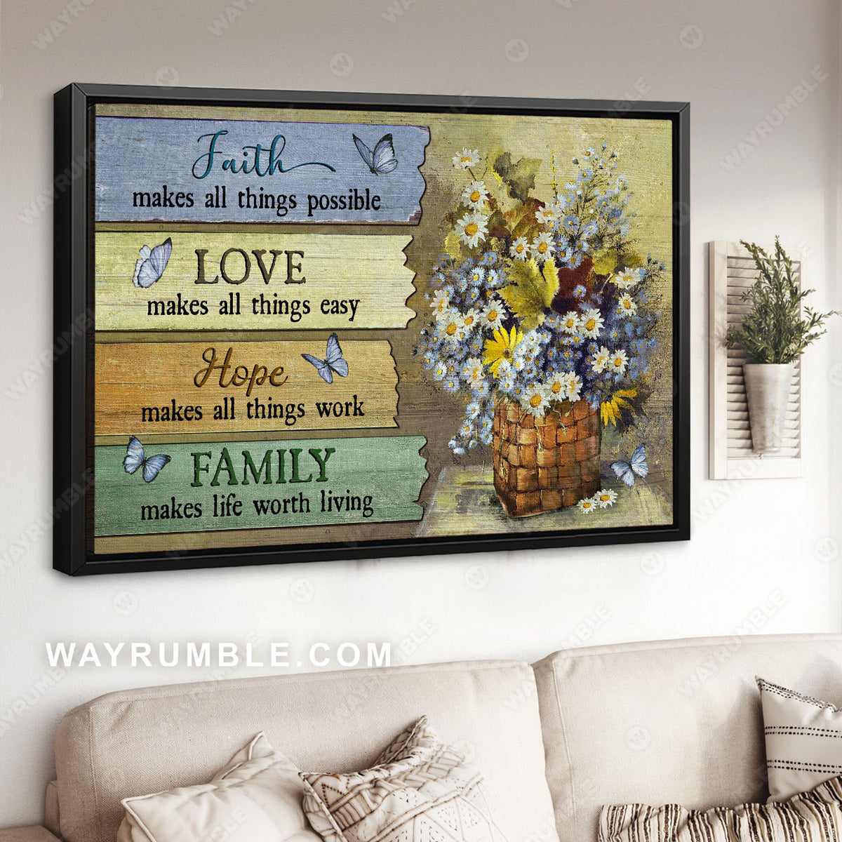 Daisy flower, Blue butterfly, Faith makes all things possible - Jesus Landscape Canvas Prints, Christian Wall Art