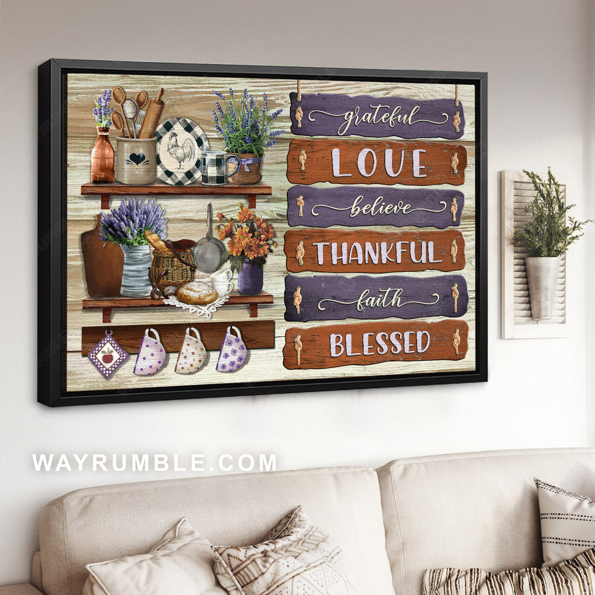 Kitchen tools, Lavender flower, Daisy flower, Grateful, Love, Believe - Jesus Landscape Canvas Prints, Christian Wall Art