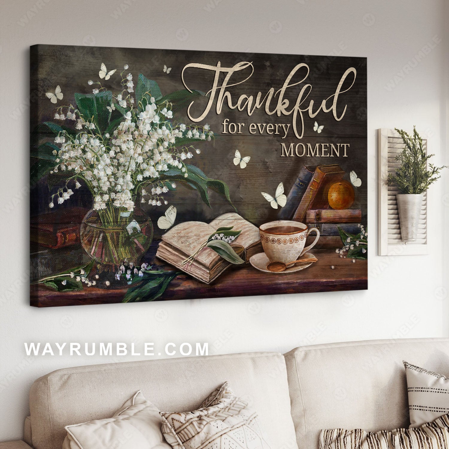 Lily of the valley, Still life painting, Vintage painting, Thankful for every moment - Jesus Landscape Canvas Prints, Christian Wall Art