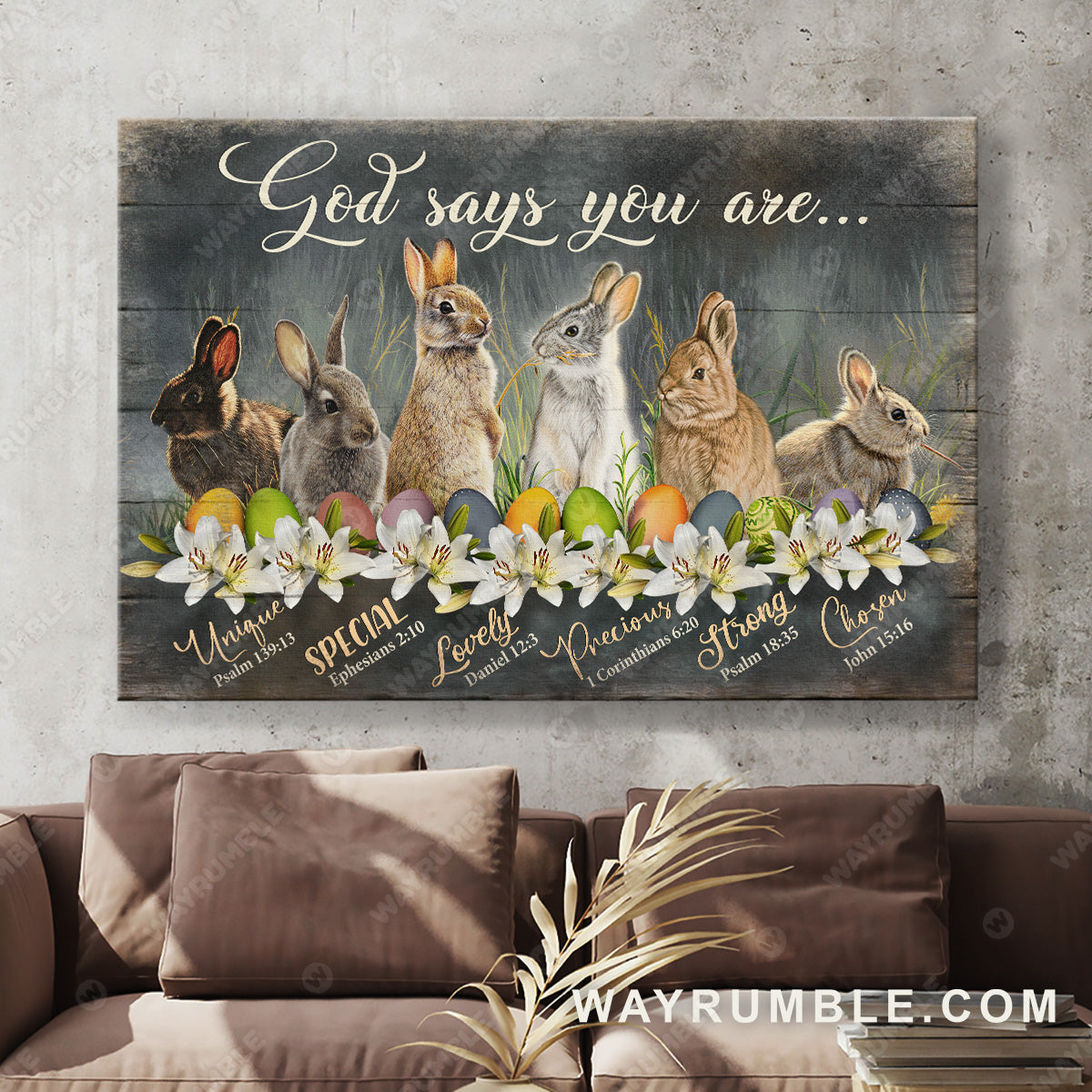 Easter Bunny, Easter egg, Lily flower, God says you are - Jesus Landscape Canvas Prints, Christian Wall Art