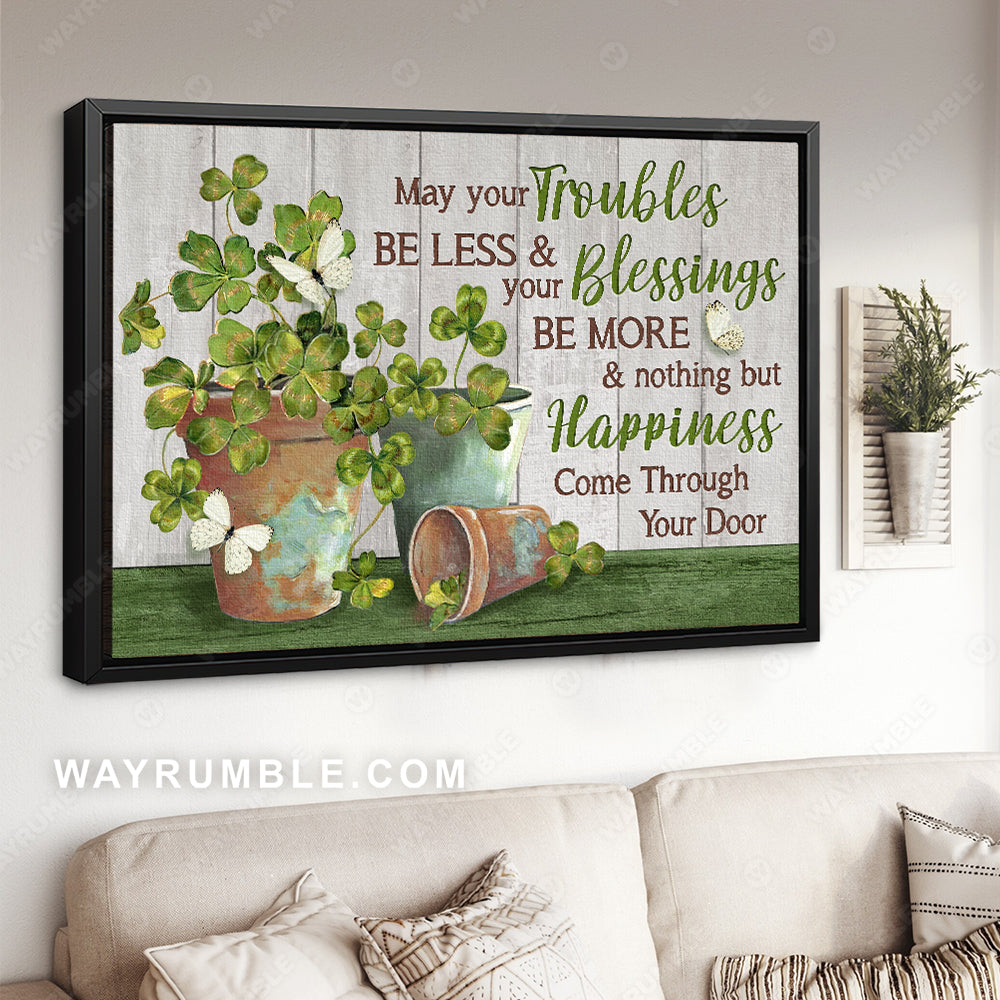 Clover painting, Garden vase, White butterfly, May nothing but happiness come through your door - Jesus Landscape Canvas Prints, Christian Wall Art