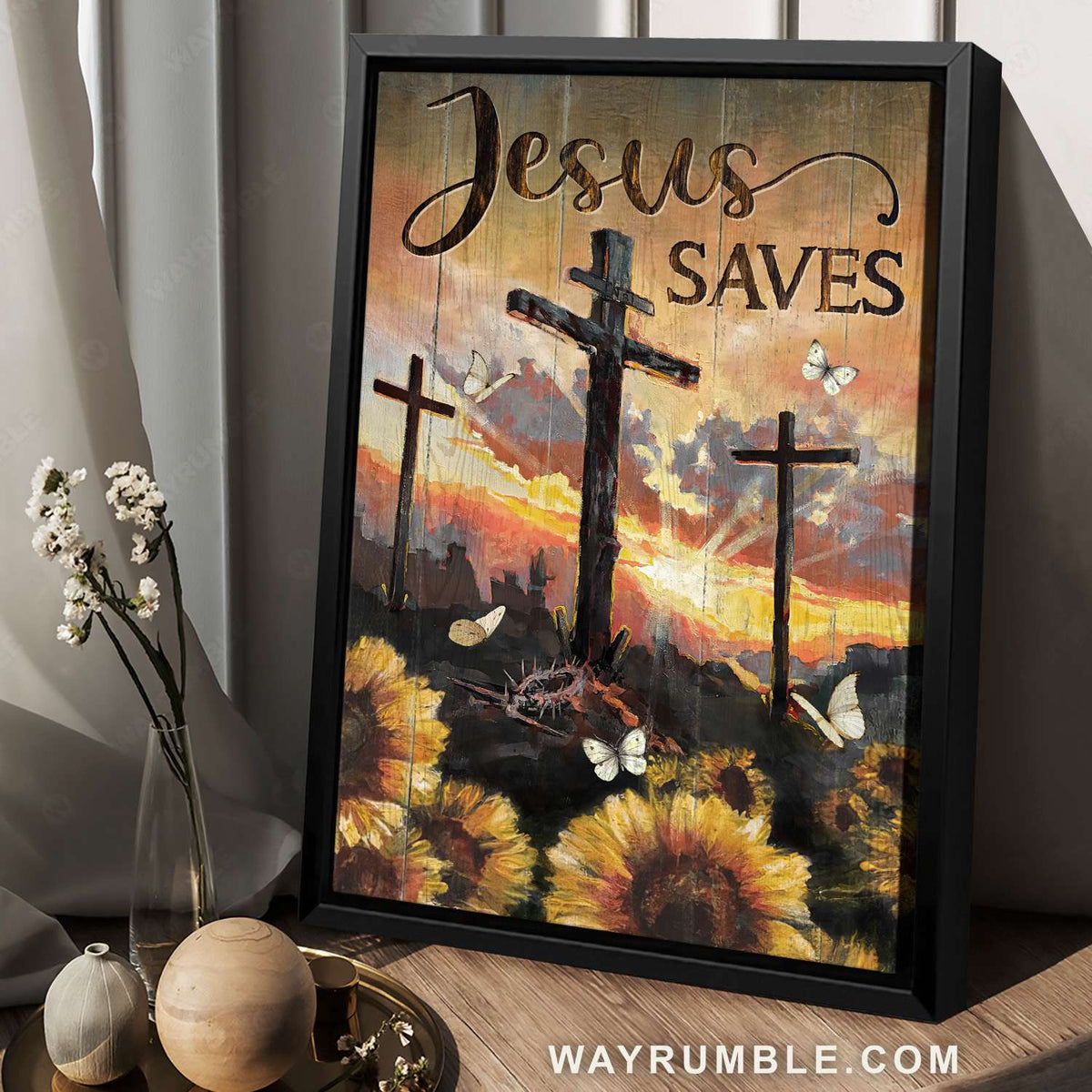 Sunflower painting, Wooden crosses, Early morning, Jesus saves - Jesus Portrait Canvas Prints, Christian Wall Art