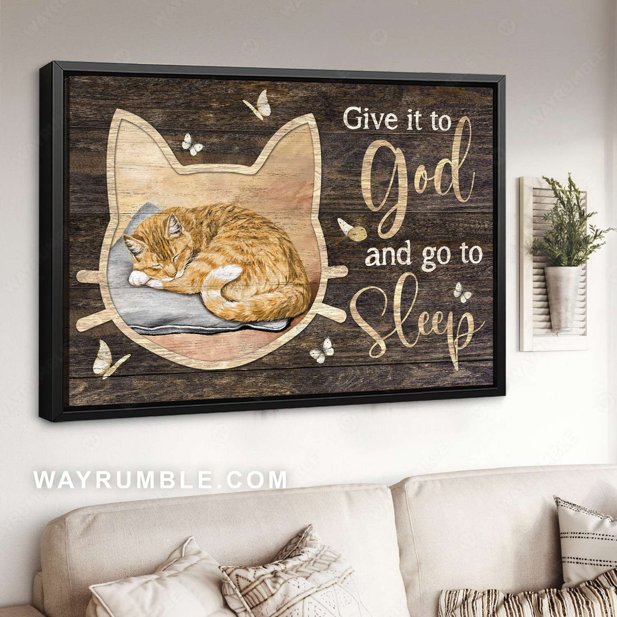 Sleeping cat, Orange tabby cat, Cute cat, Give it to God - Jesus Landscape Canvas Prints, Christian Wall Art