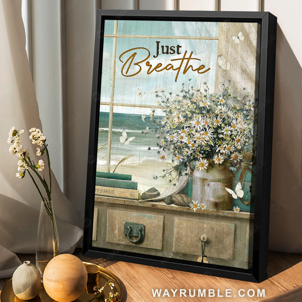 White daisy, Books drawing, Beach view, Just breathe - Jesus Portrait Canvas Prints, Christian Wall Art