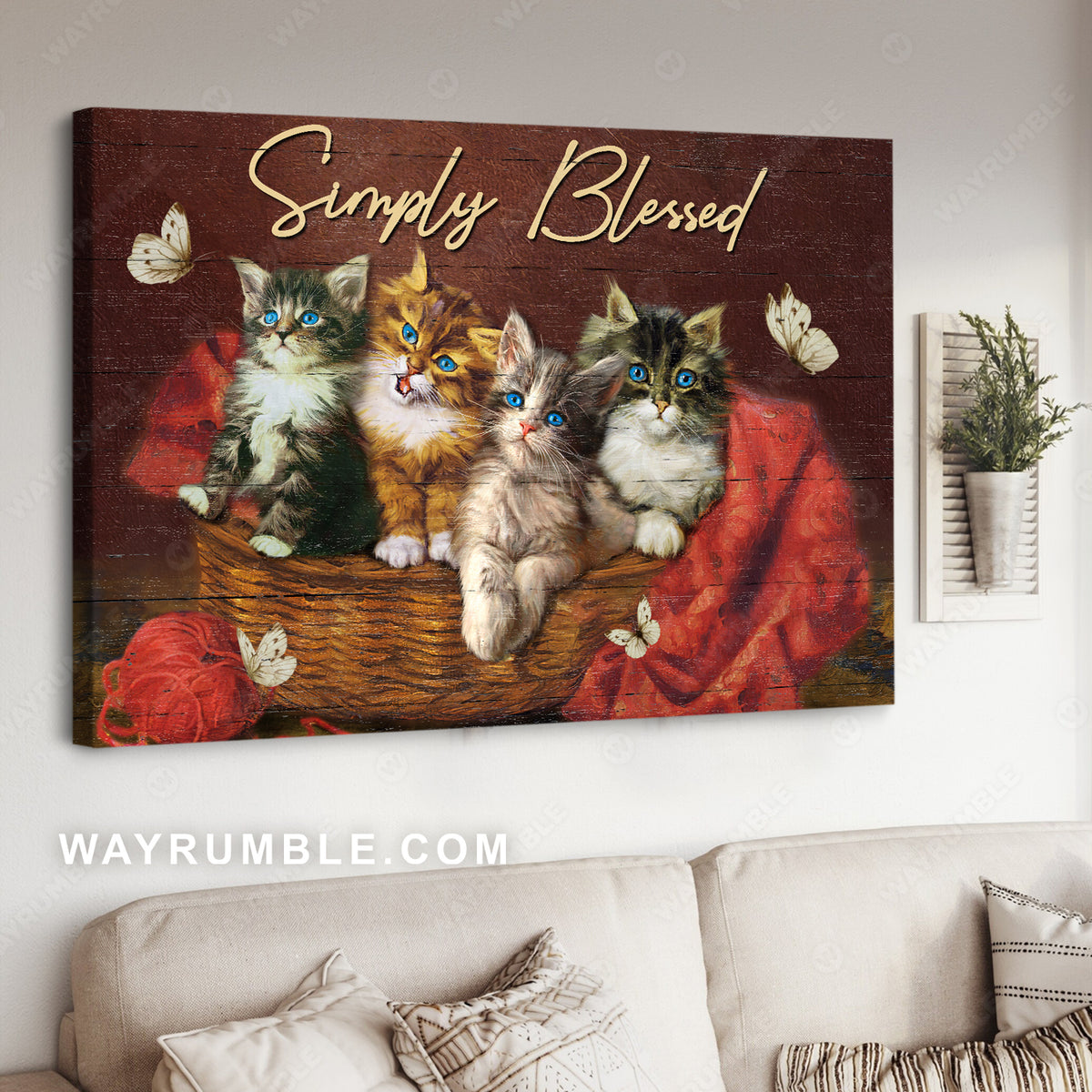  Tabby cats, Red wool, White butterfly, Simply blessed - Jesus Landscape Canvas Prints, Christian Wall Art