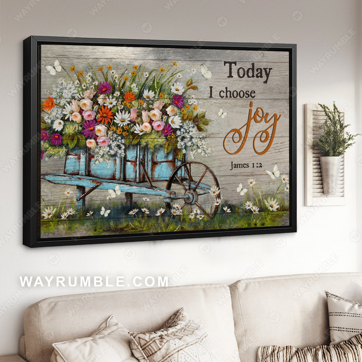 Vintage flower, Flower wooden cart, Today I choose joy - Jesus Landscape Canvas Prints, Christian Wall Art