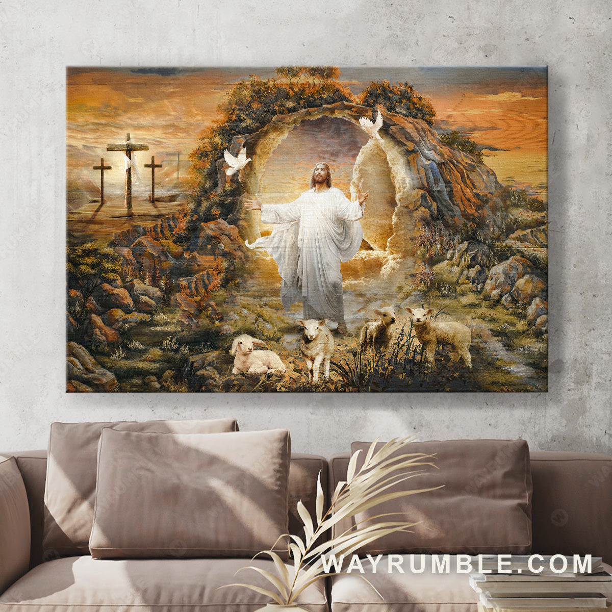 Lambs of God, Door to heaven, Jesus painting, The peaceful place - Jesus Landscape Canvas Prints, Christian Wall Art