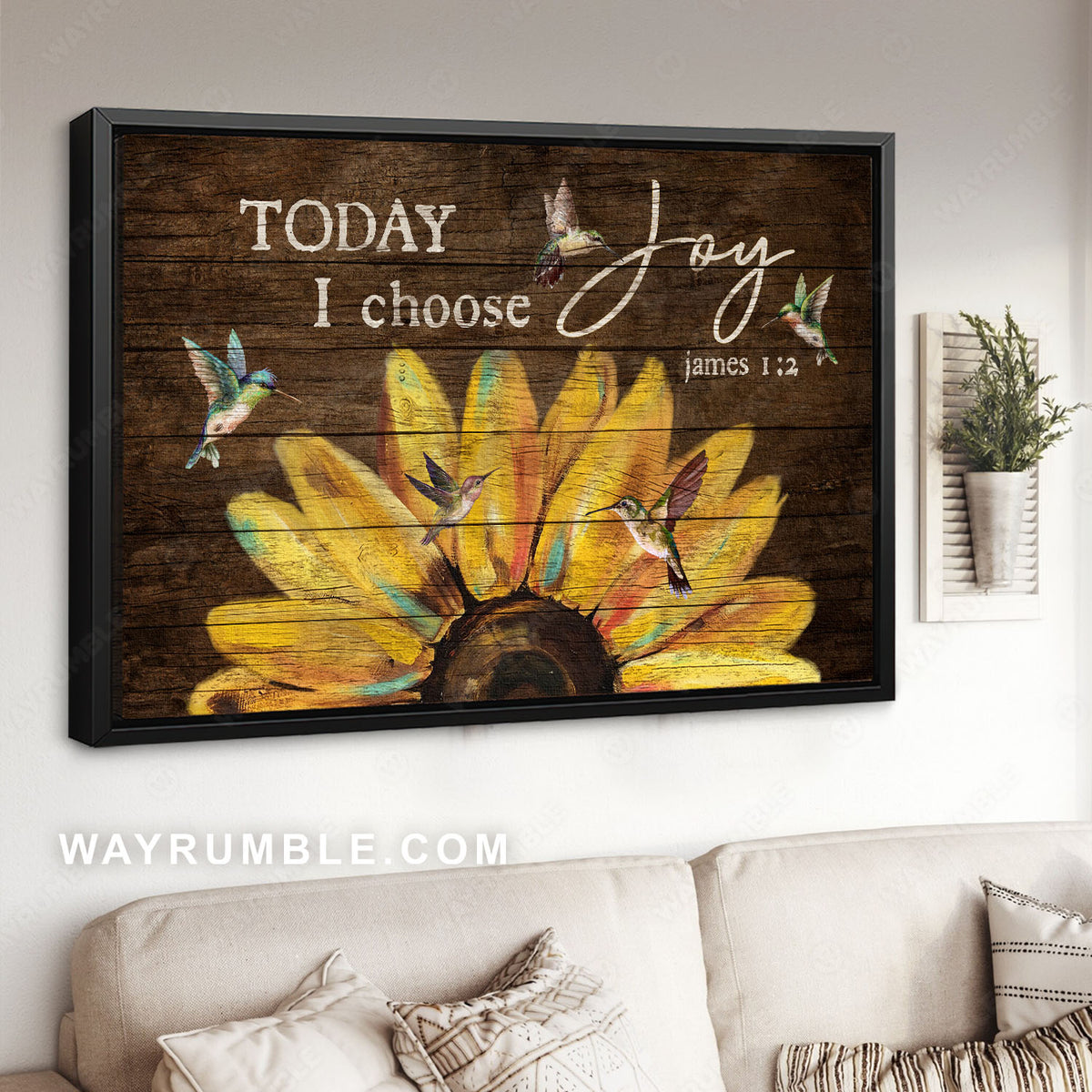 Sunflower painting, Colorful hummingbirds, Today I choose joy - Jesus Landscape Canvas Prints, Christian Wall Art