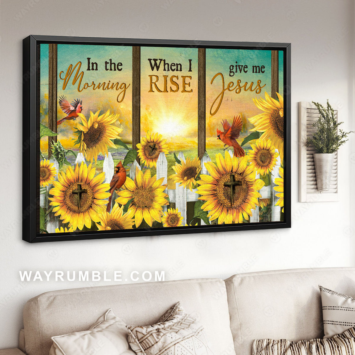 Sunflower garden, Jesus cross, Red cardinals, Sunrise view, Give me Jesus - Jesus Landscape Canvas Prints, Christian Wall Art
