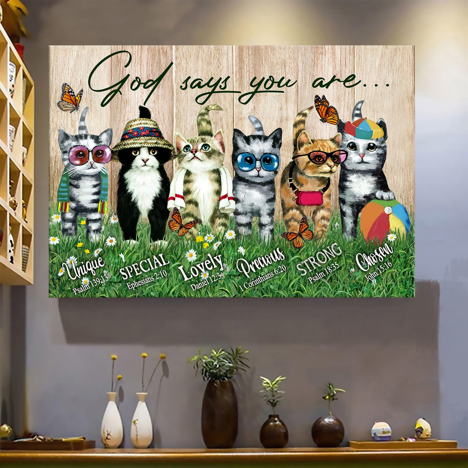 Cute Kitten, Garden, God says you are - Jesus Landscape Canvas Prints, Wall Art