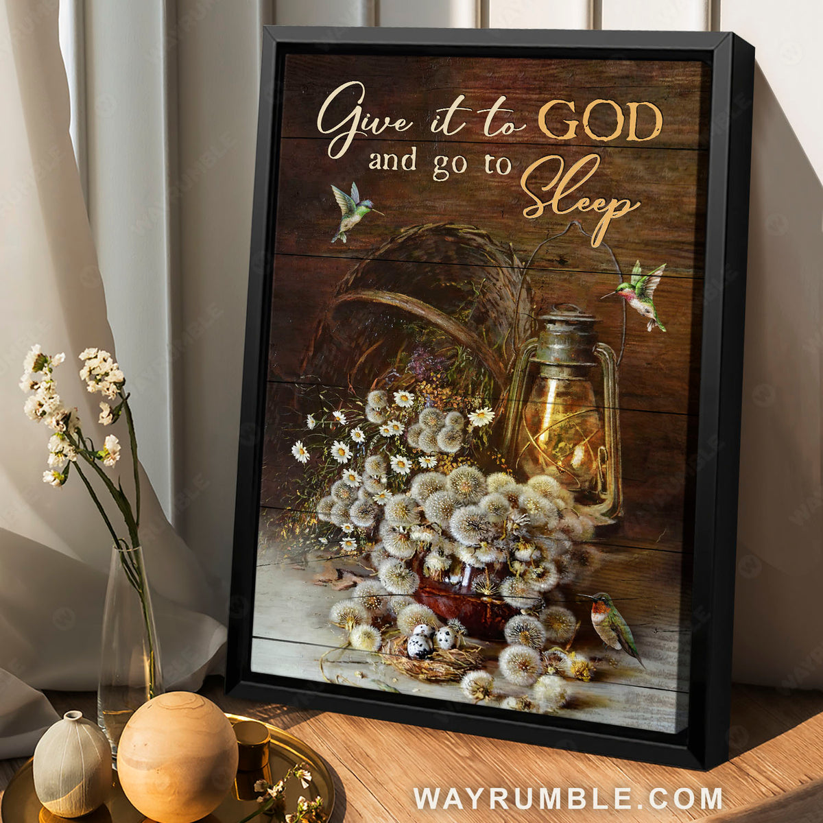 Dandelion, Daisy flower, Hummingbird, Give it to God and go to sleep - Jesus Portrait Canvas Prints, Christian Wall Art