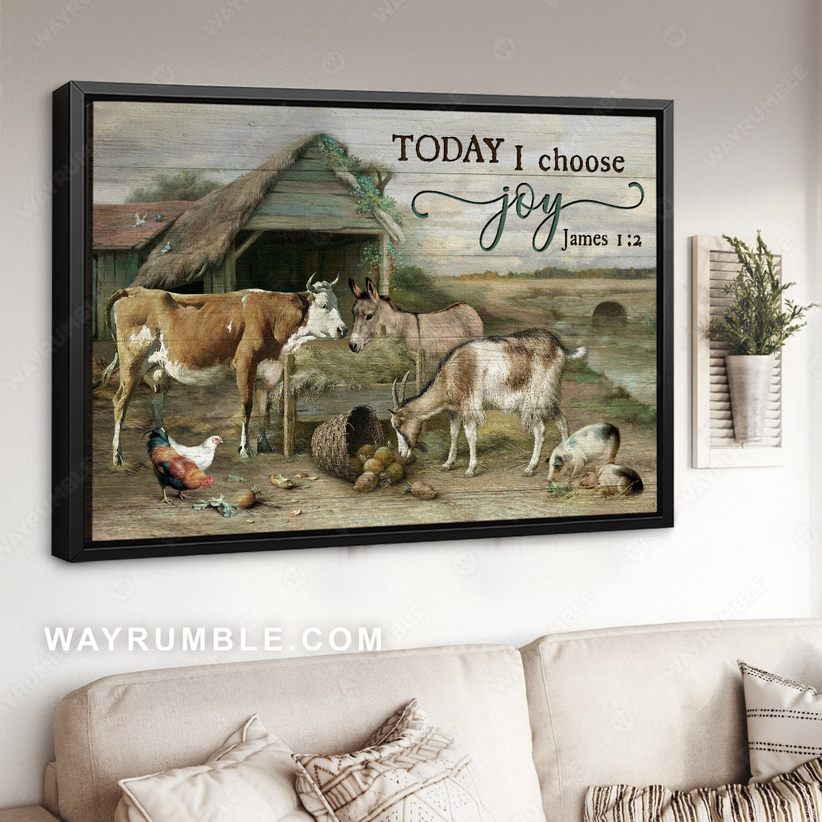 Animal farm, Old barn, Farm painting, Today I choose joy - Jesus Landscape Canvas Prints, Christian Wall Art