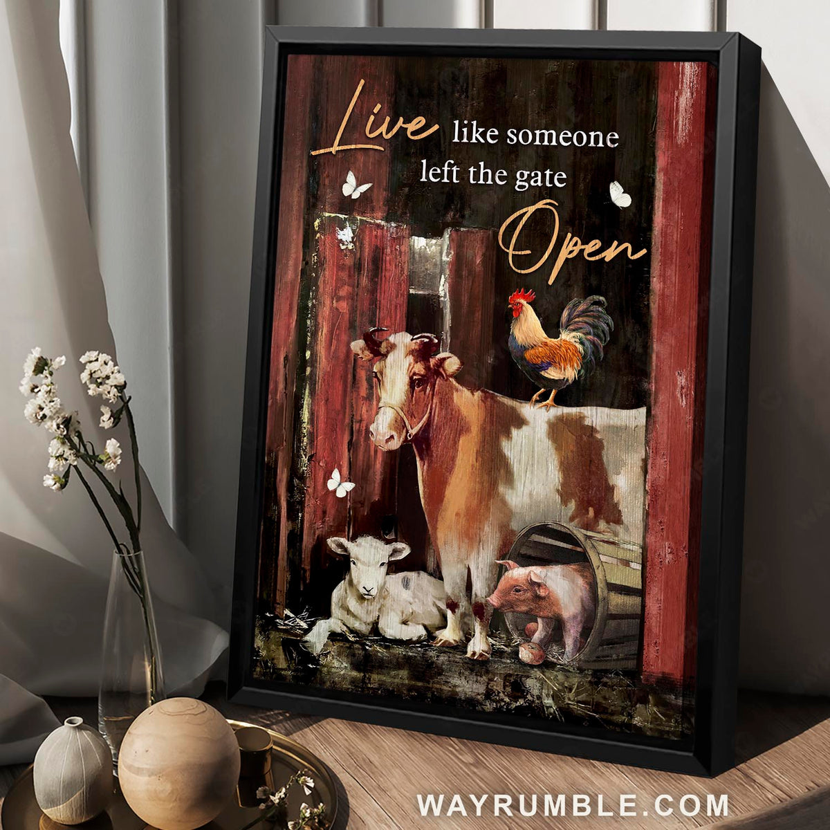 Farm animals, Dairy cow, The rooster, Lamb of God, The gate open - Jesus Portrait Canvas Prints, Christian Wall Art