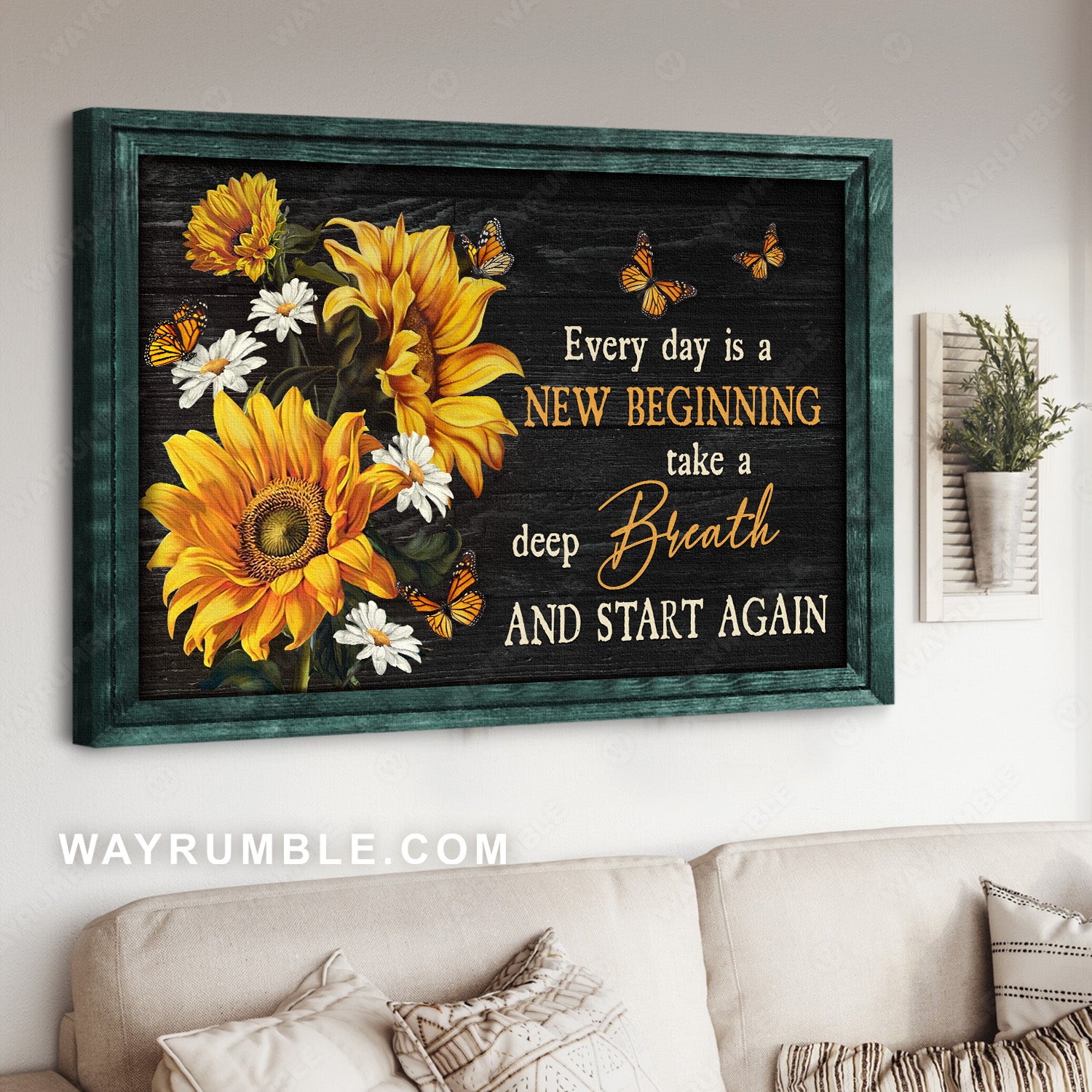 Sunflower, White daisy, Monarch butterfly, Everyday is a new beginning - Jesus Landscape Canvas Prints, Christian Wall Art