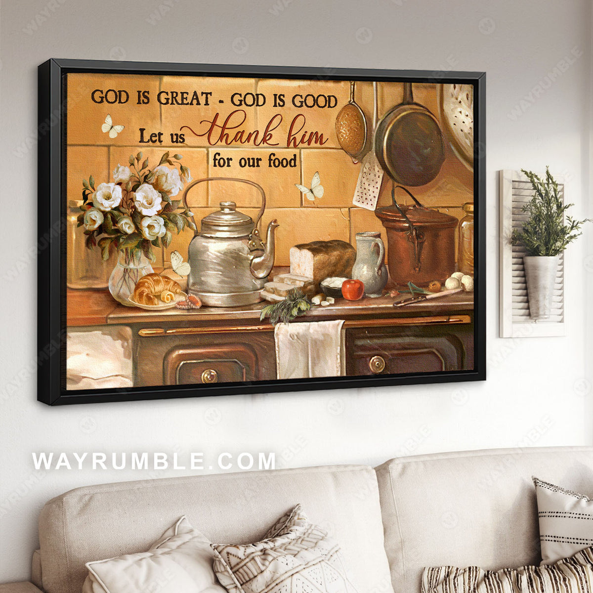 Kitchen painting, White rose, White butterfly, God is great, God is good - Jesus Landscape Canvas Prints, Christian Wall Art