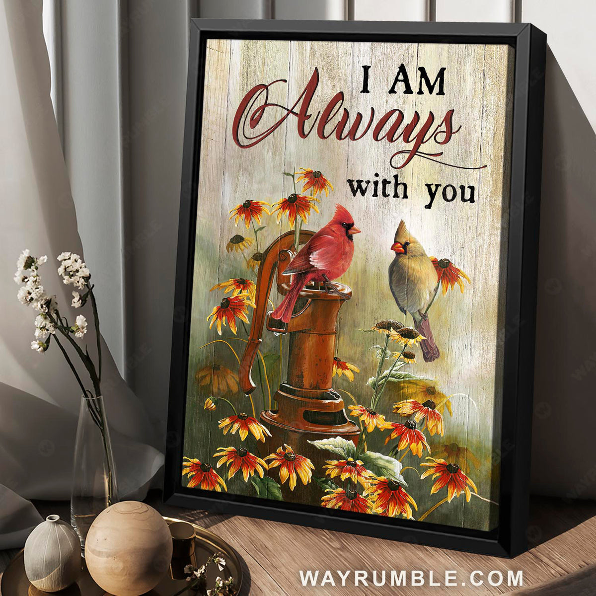 Red cardinal, Yellow cardinal, Coneflower, I am always with you - Jesus Portrait Canvas Prints, Christian Wall Art