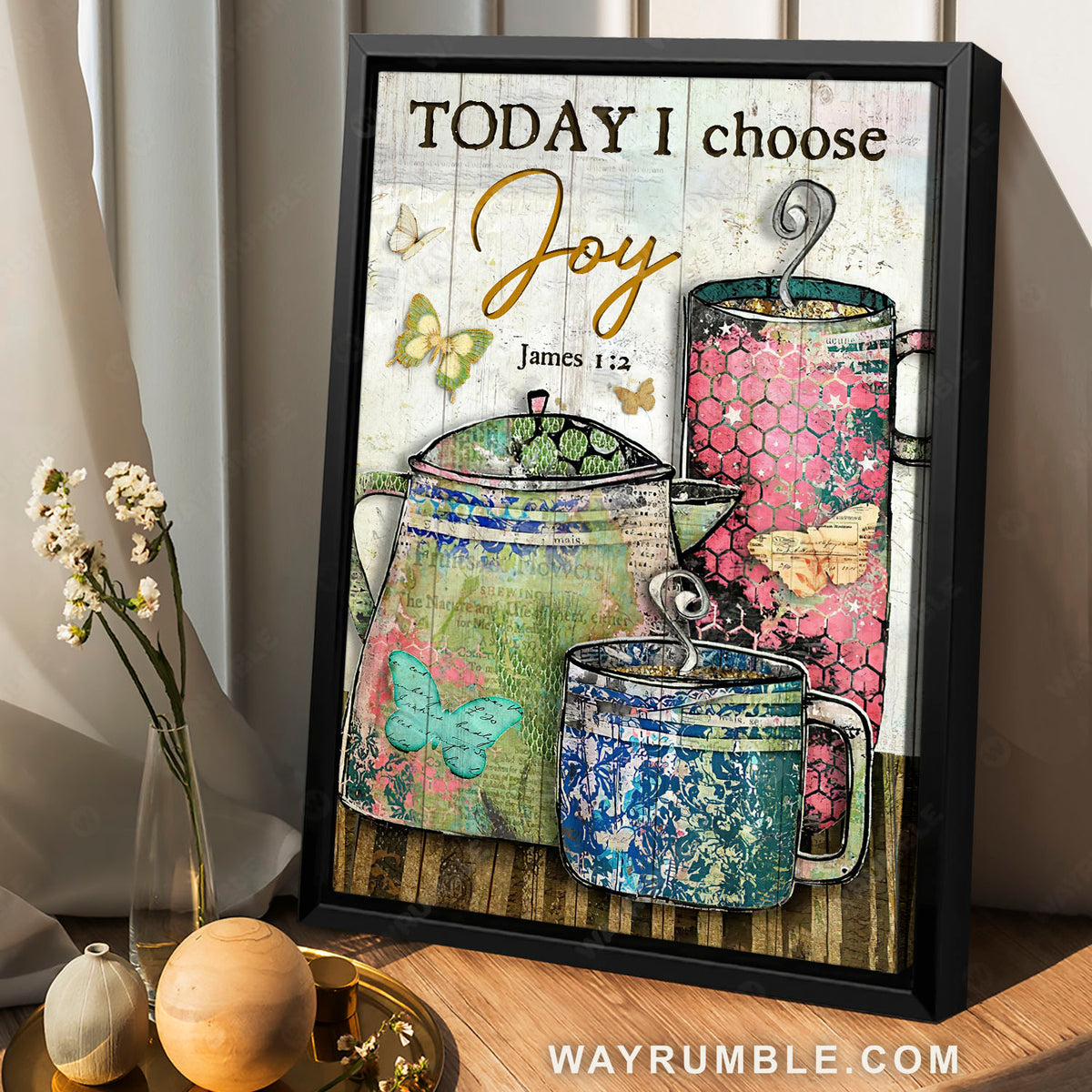 Tea cup, Tea mug, Colorful patterns, Today I choose joy - Jesus Portrait Canvas Prints, Christian Wall Art