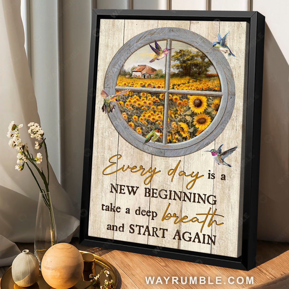 Sunflower garden, Colorful hummingbirds, Circle window, Take a deep breath - Jesus Portrait Canvas Prints, Christian Wall Art