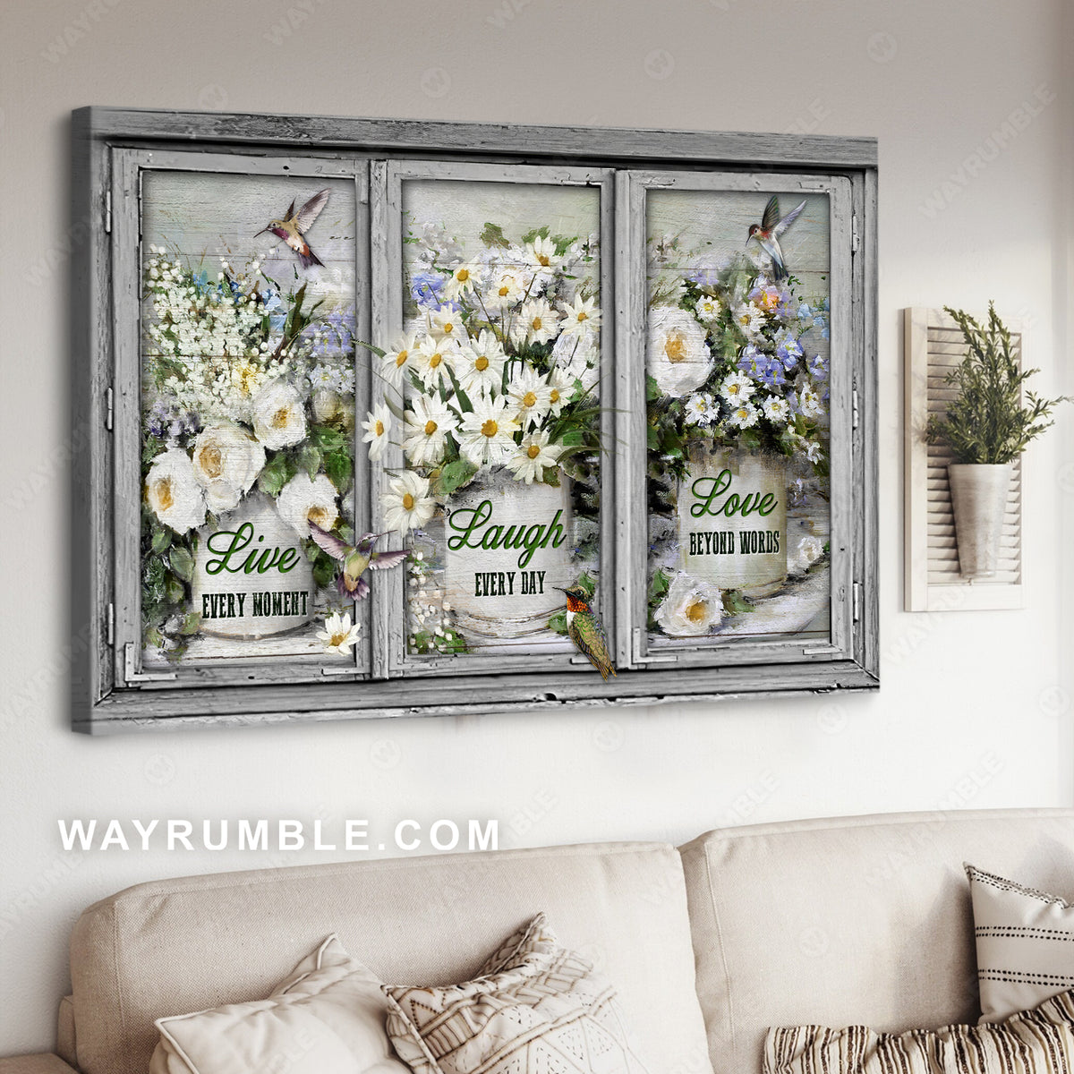 Pretty daisy vase, White flower, Hummingbird, Live every moment - Jesus Landscape Canvas Prints, Christian Wall Art