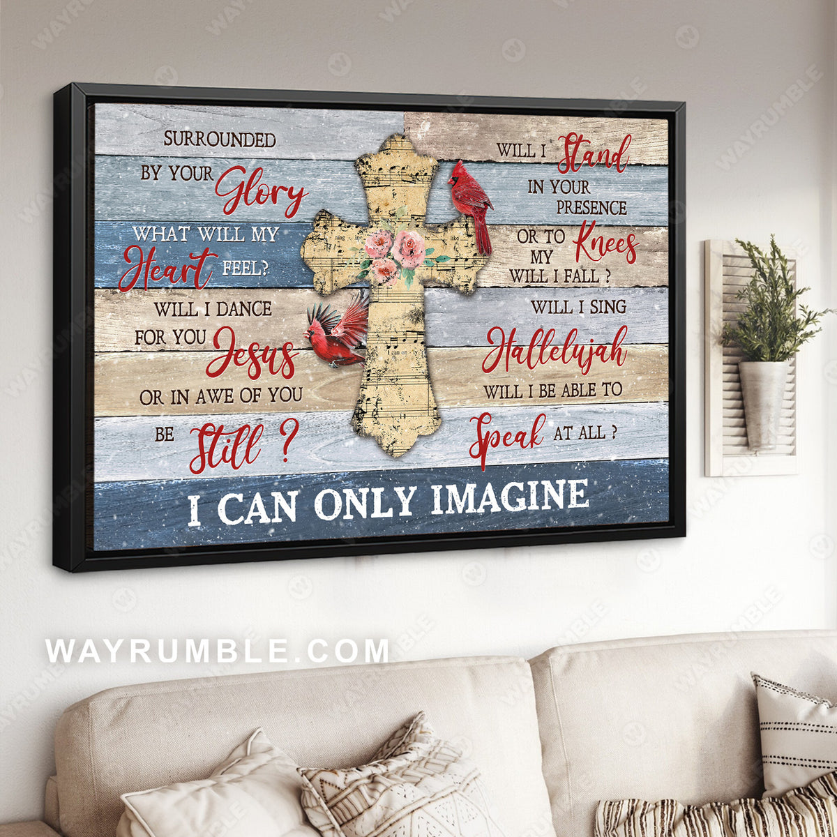 Unique cross, Music sheet, Red cardinal, I can only imagine - Jesus Landscape Canvas Prints, Christian Wall Art