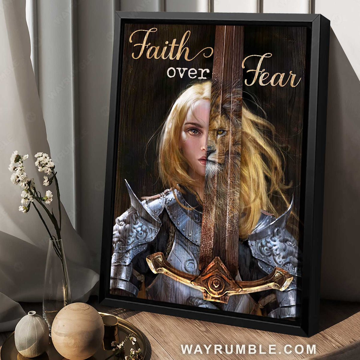 Beautiful woman warrior, Lion of Judah, Stunning painting, Faith over fear - Jesus Portrait Canvas Prints, Home Decor Wall Art