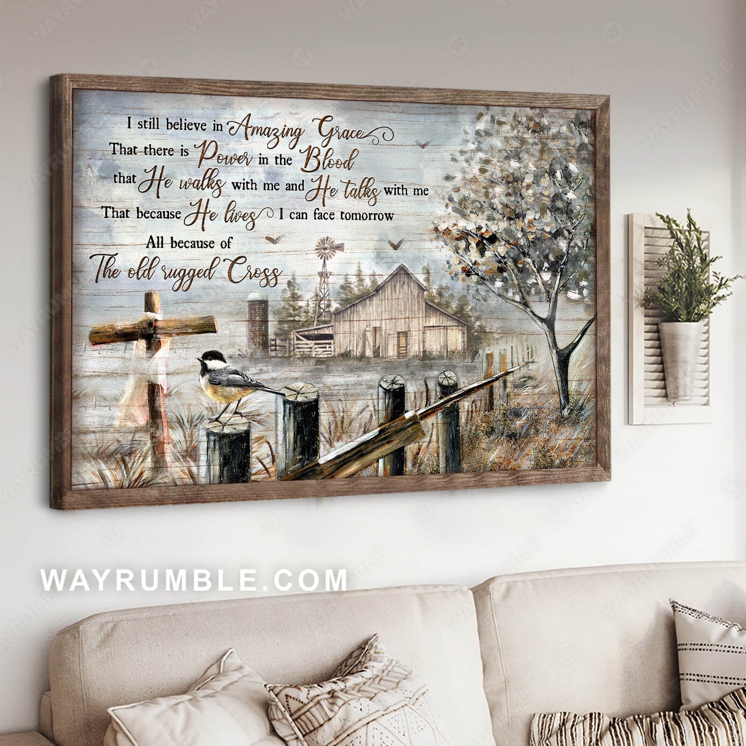 Old Barn Painting, Black-capped chickadee, I still believe in amazing grace - Jesus Landscape Canvas Prints, Wall Art