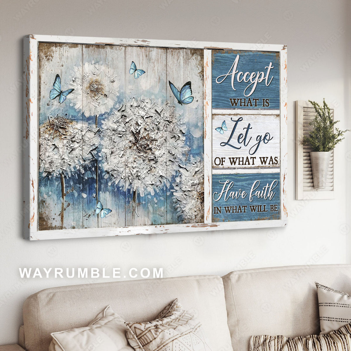 White daisy, Vintage wood, Blue butterfly, Accept what is - Jesus Landscape Canvas Prints, Christian Wall Art