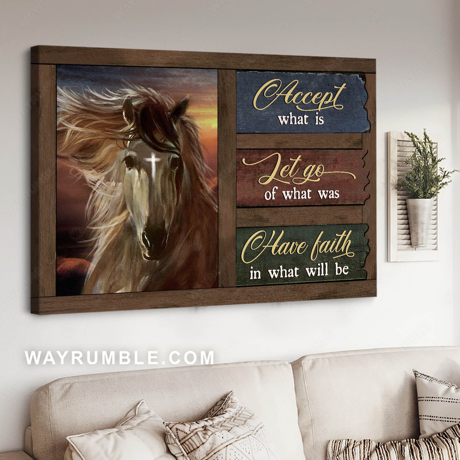 Horse painting, Cross symbol, Jesus is King, Have faith in what will be - Jesus Landscape Canvas Prints, Christian Wall Art