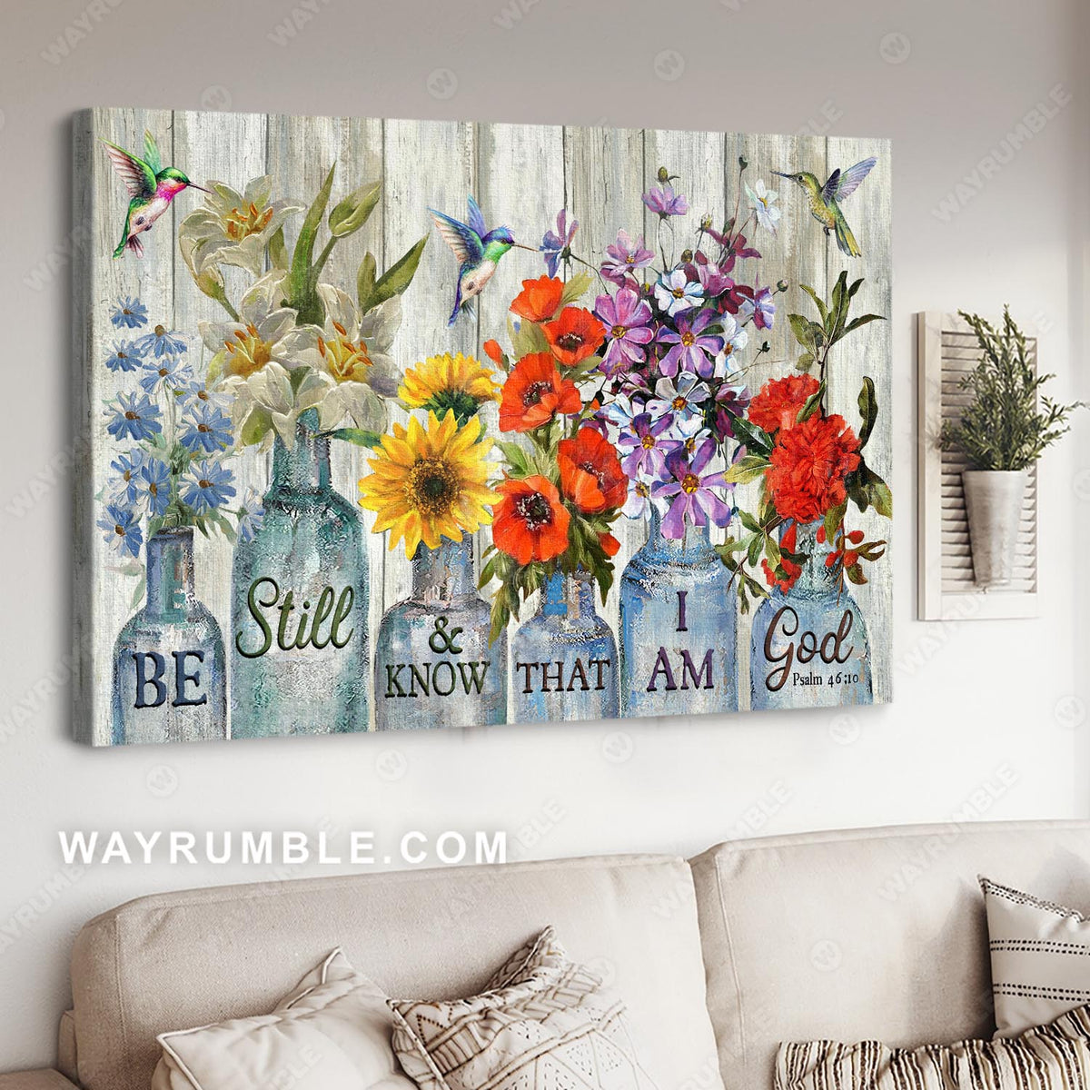 Vintage flower, Still life painting, Be still and know that I am God - Jesus Landscape Canvas Prints, Christian Wall Art