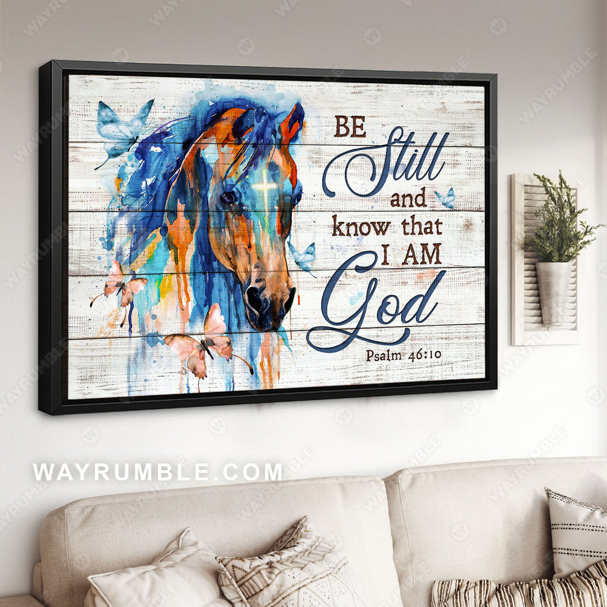 Watercolor horse, Crystal butterfly, Cross, Be still and know that I am God - Jesus Landscape Canvas Prints, Christian Wall Art