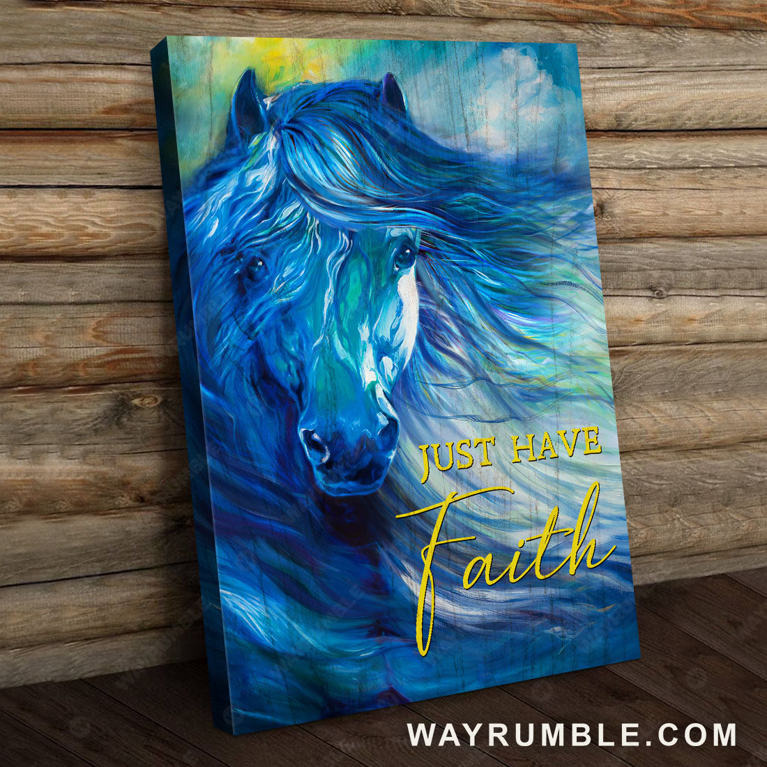 Blue horse, Watercolor background, Jesus drawing, Just have faith - Jesus Portrait Canvas Prints, Christian Wall Art