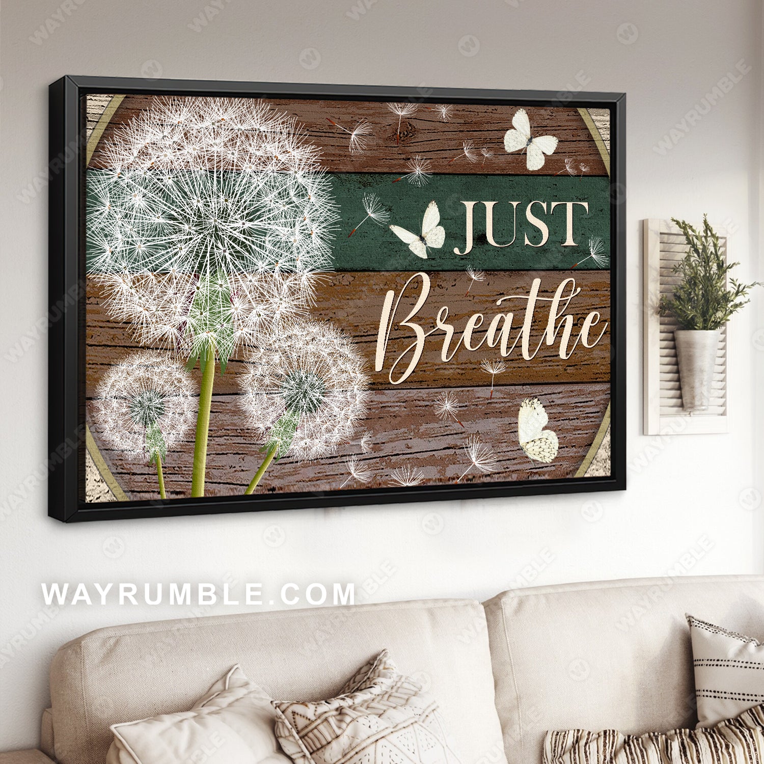 Dandelion drawing, White butterfly, Circle frame, Just breathe - Jesus Landscape Canvas Prints, Christian Wall Art